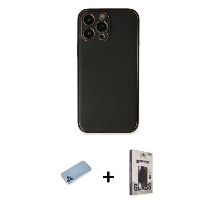 MARSİLYAN™- iPhone 13 Pro Max Kılıf Yadigar Klasik - Siyah Bilvis Hayalet Cam Ekran Koruyucu + Shine Kamera Lens Koruma Cam - MI