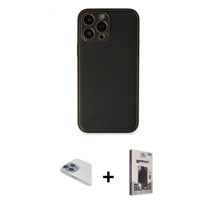 MARSİLYAN™- iPhone 13 Pro Max Kılıf Yadigar Klasik - Siyah Bilvis Hayalet Cam Ekran Koruyucu + Pers Alüminyum Kamera Lens - SABE