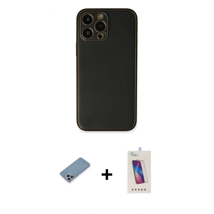 MARSİLYAN™- iPhone 13 Pro Max Kılıf Yadigar Klasik - Siyah Joko 5D Cam + Shine Kamera Lens Koruma Cam - GI