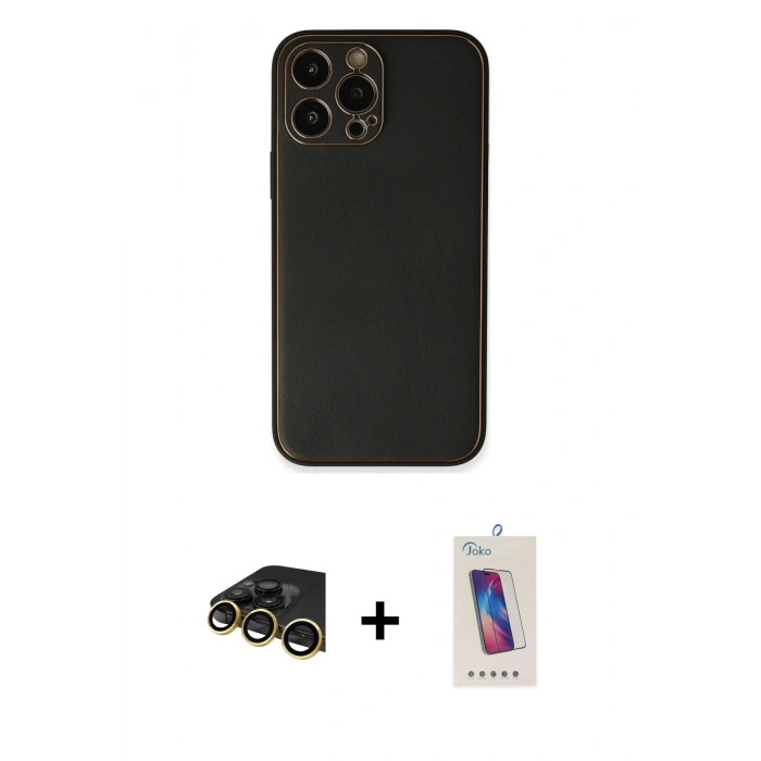 MARSİLYAN™- iPhone 13 Pro Max Kılıf Yadigar Klasik - Siyah Joko 5D Cam + Raze Metal Kamera Lens - GD