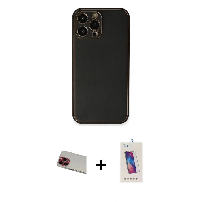 MARSİLYAN™- iPhone 13 Pro Max Kılıf Yadigar Klasik - Siyah Joko 5D Cam + Rainbow Kamera Lens Koruma Cam - KI