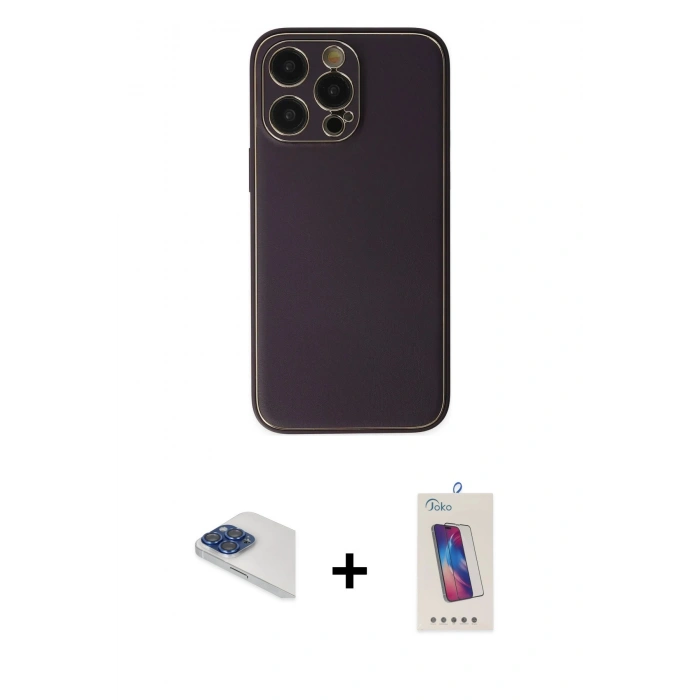 MARSİLYAN™- iPhone 13 Pro Max Kılıf Yadigar Klasik - Siyah Joko 5D Cam + Lacivert Pers Alüminyum Kamera Lens