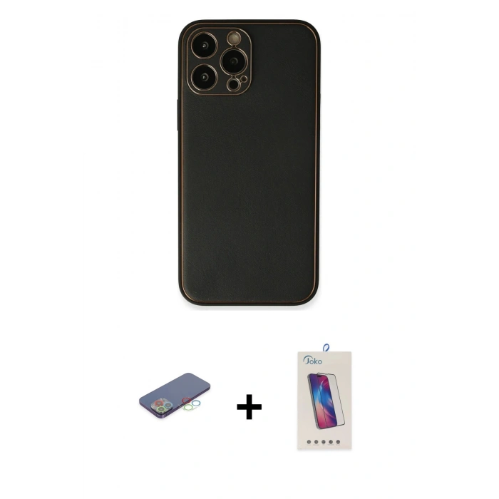 MARSİLYAN™- iPhone 13 Pro Max Kılıf Yadigar Klasik - Siyah Joko 5D Cam + Renkli Kamera Lens Koruma Cam - MI
