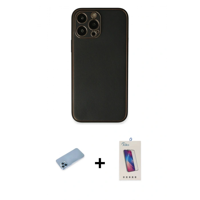 MARSİLYAN™- iPhone 13 Pro Max Kılıf Yadigar Klasik - Siyah Joko 5D Cam + Shine Kamera Lens Koruma Cam - MI