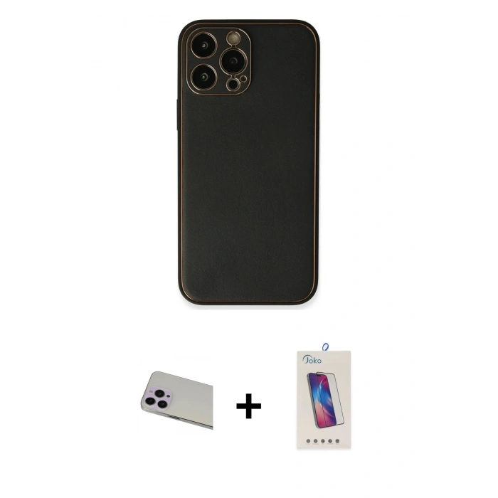 MARSİLYAN™- iPhone 13 Pro Max Kılıf Yadigar Klasik - Siyah Joko 5D Cam + Rainbow Kamera Lens Koruma Cam - MR