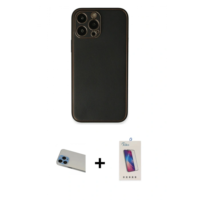 MARSİLYAN™- iPhone 13 Pro Max Kılıf Yadigar Klasik - Siyah Joko 5D Cam + Rainbow Kamera Lens Koruma Cam - MI