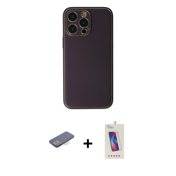 MARSİLYAN™- iPhone 13 Pro Max Kılıf Yadigar Klasik - Siyah Joko 5D Cam + Renkli Kamera Lens Koruma Cam - PE