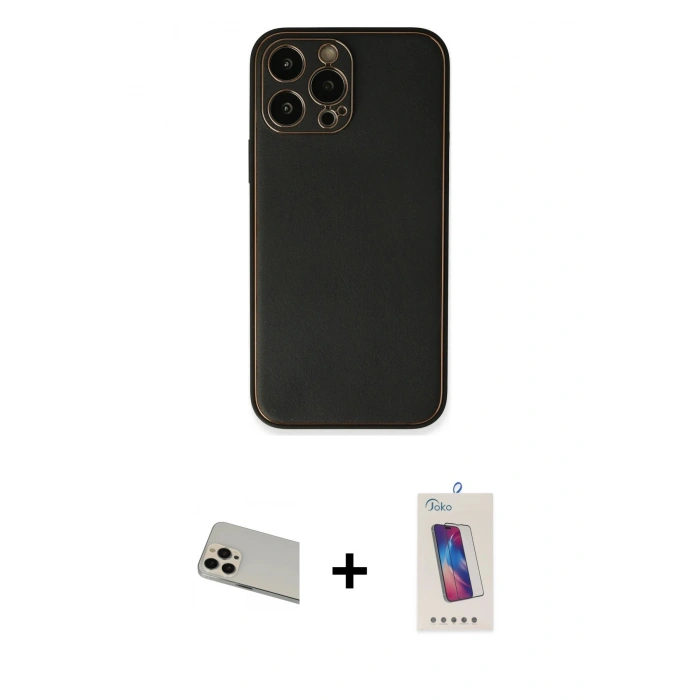 MARSİLYAN™- iPhone 13 Pro Max Kılıf Yadigar Klasik - Siyah Joko 5D Cam + Rainbow Kamera Lens Koruma Cam - REGD