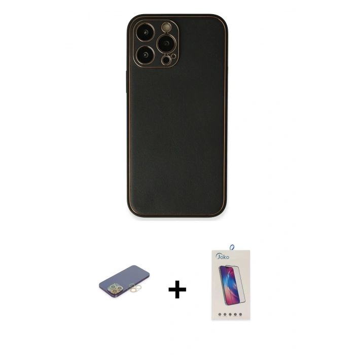 MARSİLYAN™- iPhone 13 Pro Max Kılıf Yadigar Klasik - Siyah Joko 5D Cam + Renkli Kamera Lens Koruma Cam - SI