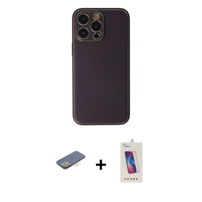MARSİLYAN™- iPhone 13 Pro Max Kılıf Yadigar Klasik - Siyah Joko 5D Cam + Renkli Kamera Lens Koruma Cam - SI