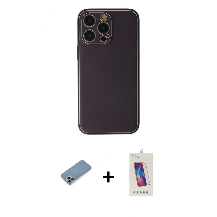 MARSİLYAN™- iPhone 13 Pro Max Kılıf Yadigar Klasik - Siyah Joko 5D Cam + Shine Kamera Lens Koruma Cam - PE