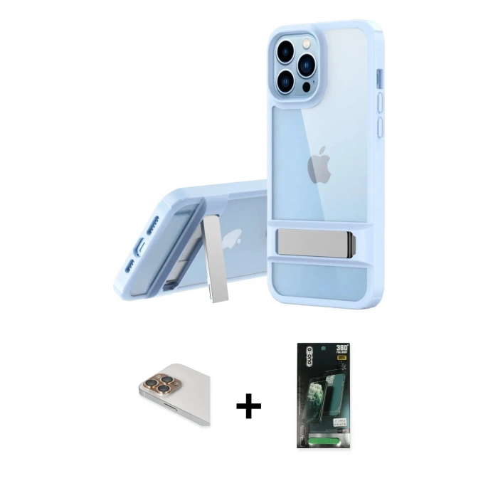 MARSİLYAN™- iPhone 13 Pro Max Kılıf Yadigar Yansıma - Şeffaf 360 Full Body Arka Koruyucu + Pers Alüminyum Kamera Lens - GD