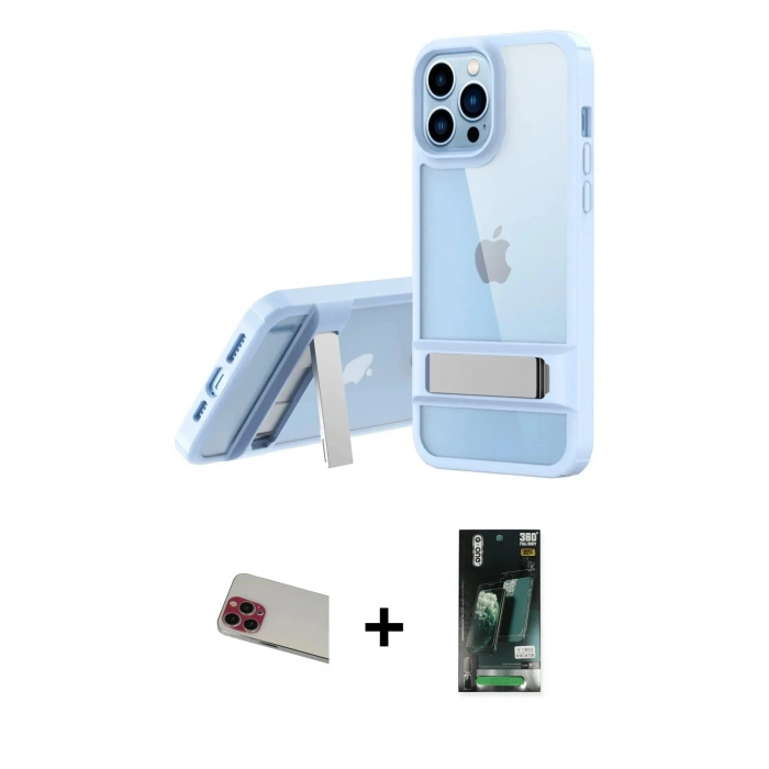 MARSİLYAN™- iPhone 13 Pro Max Kılıf Yadigar Yansıma - Şeffaf 360 Full Body Arka Koruyucu + Rainbow Kamera Lens Koruma Cam - KI