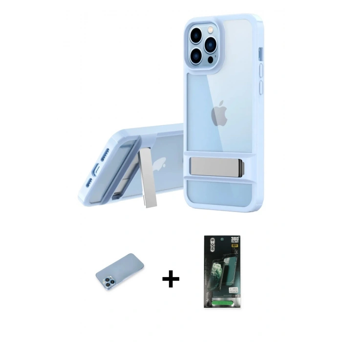 MARSİLYAN™- iPhone 13 Pro Max Kılıf Yadigar Yansıma - Şeffaf 360 Full Body Arka Koruyucu + Mavi Shine Kamera Lens Koruma Cam