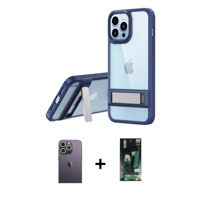 MARSİLYAN™- iPhone 13 Pro Max Kılıf Yadigar Yansıma - Şeffaf 360 Full Body Arka Koruyucu + Neon Fosforlu Kamera Lens - BZ