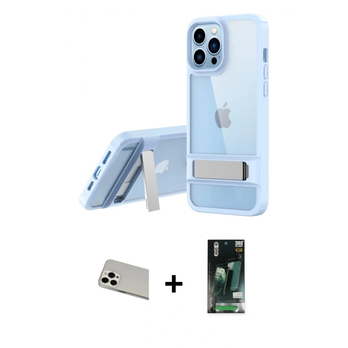 MARSİLYAN™- iPhone 13 Pro Max Kılıf Yadigar Yansıma - Şeffaf 360 Full Body Arka Koruyucu + Rainbow Kamera Lens Koruma Cam - BZ