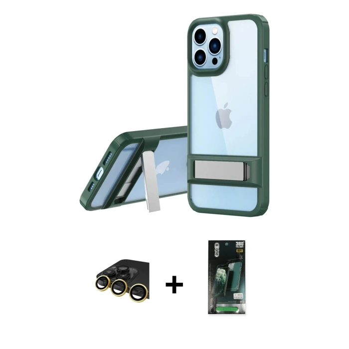 MARSİLYAN™- iPhone 13 Pro Max Kılıf Yadigar Yansıma - Şeffaf 360 Full Body Arka Koruyucu + Raze Metal Kamera Lens - GD