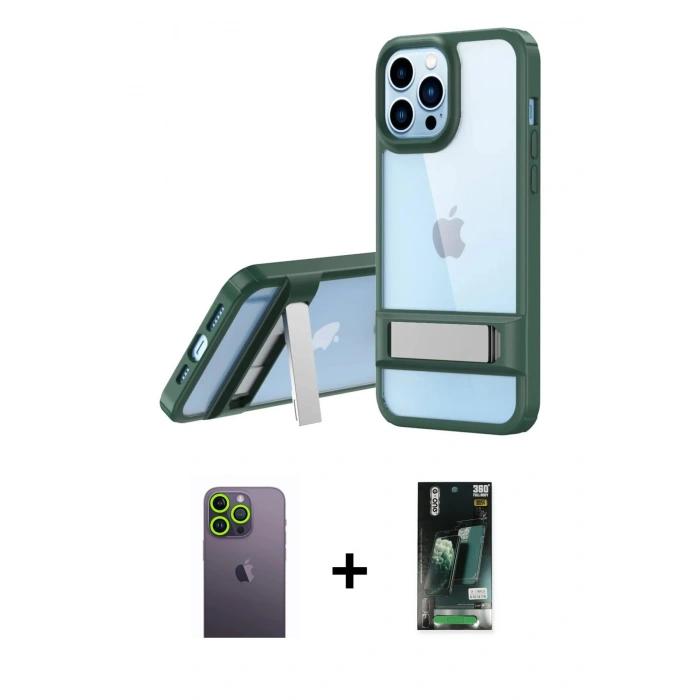 MARSİLYAN™- iPhone 13 Pro Max Kılıf Yadigar Yansıma - Şeffaf 360 Full Body Arka Koruyucu + Neon Fosforlu Kamera Lens - YL