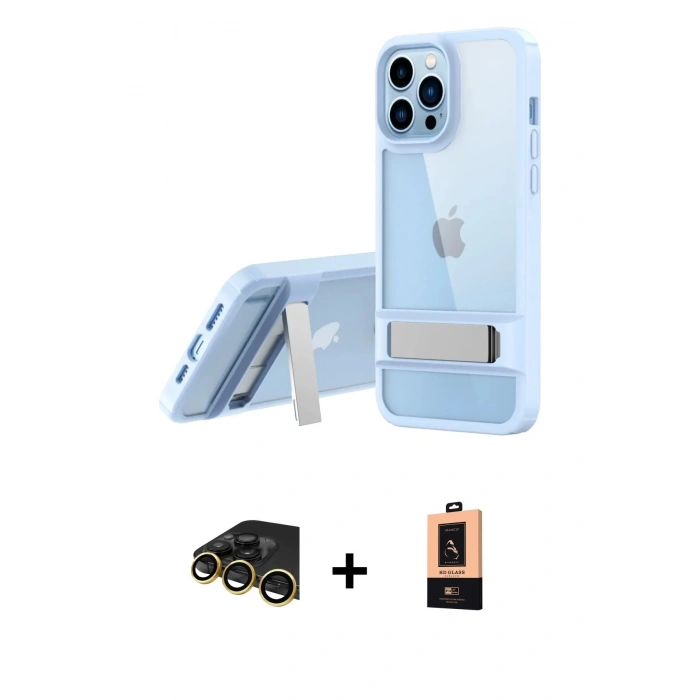 MARSİLYAN™- iPhone 13 Pro Max Kılıf Yadigar Yansıma - Şeffaf Maxco Cam Ekran Koruyucu + Raze Metal Kamera Lens - GD