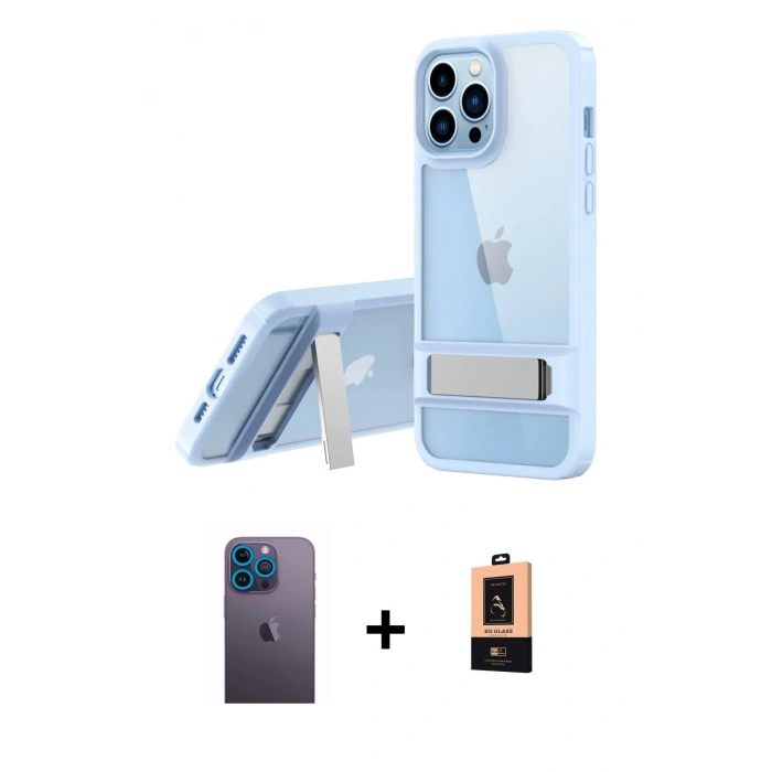 MARSİLYAN™- iPhone 13 Pro Max Kılıf Yadigar Yansıma - Şeffaf Maxco Cam Ekran Koruyucu + Neon Fosforlu Kamera Lens - MI