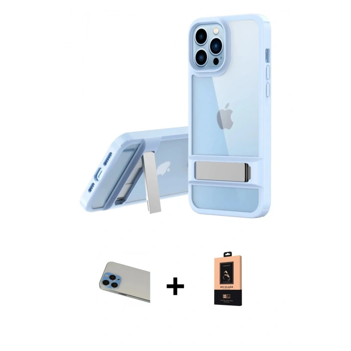 MARSİLYAN™- iPhone 13 Pro Max Kılıf Yadigar Yansıma - Şeffaf Maxco Cam Ekran Koruyucu + Rainbow Kamera Lens Koruma Cam - MI