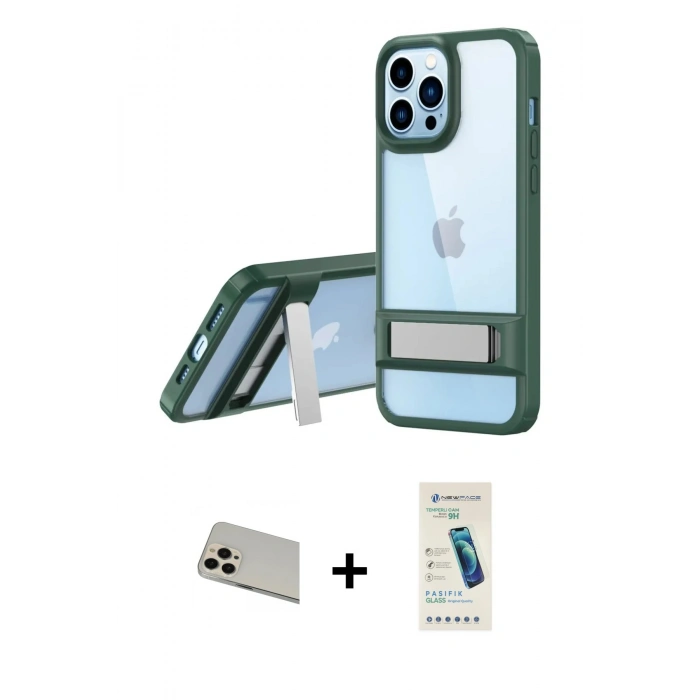 MARSİLYAN™- iPhone 13 Pro Max Kılıf Yadigar Yansıma - Şeffaf Pasifik Cam Ekran Koruyucu + Rainbow Kamera Lens Koruma Cam - REGD