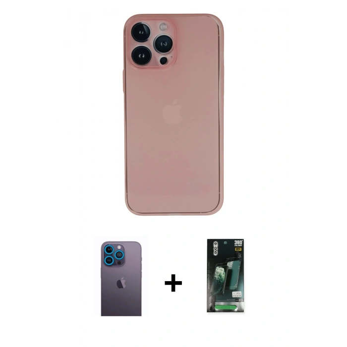 MARSİLYAN™- iPhone 13 Pro Max Kılıf Yadigar Yansıma Serisi - Şeffaf 360 Full Body Arka Koruyucu + Neon Fosforlu Kamera Lens - MI