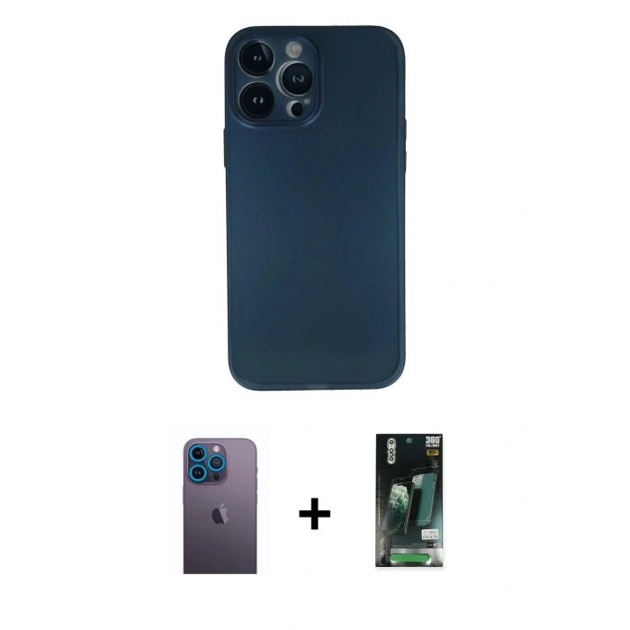 MARSİLYAN™- iPhone 13 Pro Max Kılıf Yadigar Yansıma Serisi - Şeffaf 360 Full Body Arka Koruyucu + Neon Fosforlu Kamera Lens - MI
