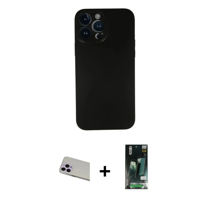 MARSİLYAN™- iPhone 13 Pro Max Kılıf Yadigar Yansıma Serisi - Şeffaf 360 Full Body Arka Koruyucu + Mor Rainbow Kamera Lens Koruma Cam