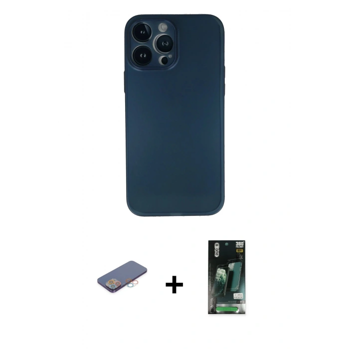 MARSİLYAN™- iPhone 13 Pro Max Kılıf Yadigar Yansıma Serisi - Şeffaf 360 Full Body Arka Koruyucu + Renkli Kamera Lens Koruma Cam - PE