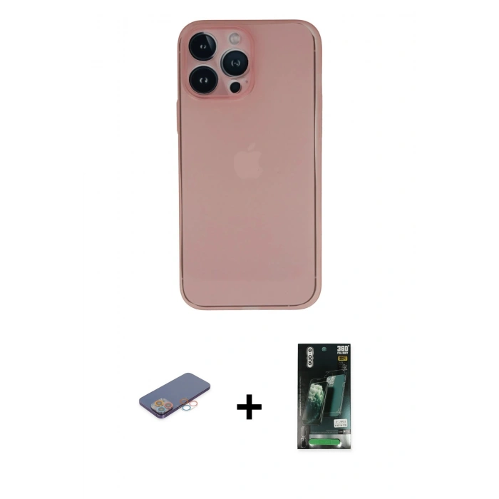 MARSİLYAN™- iPhone 13 Pro Max Kılıf Yadigar Yansıma Serisi - Şeffaf 360 Full Body Arka Koruyucu + Renkli Kamera Lens Koruma Cam - PE