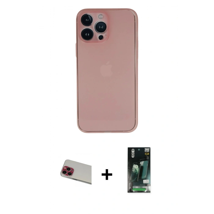 MARSİLYAN™- iPhone 13 Pro Max Kılıf Yadigar Yansıma Serisi - Şeffaf 360 Full Body Arka Koruyucu + Rainbow Kamera Lens Koruma Cam - KI