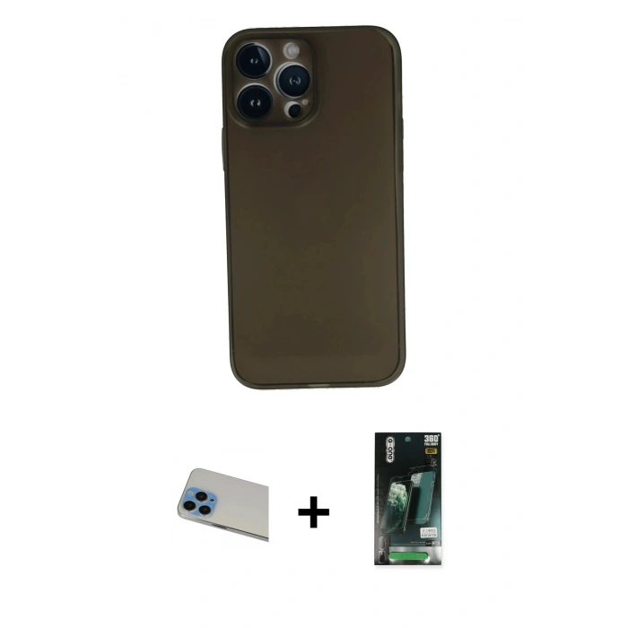 MARSİLYAN™- iPhone 13 Pro Max Kılıf Yadigar Yansıma Serisi - Şeffaf 360 Full Body Arka Koruyucu + Rainbow Kamera Lens Koruma Cam - MI