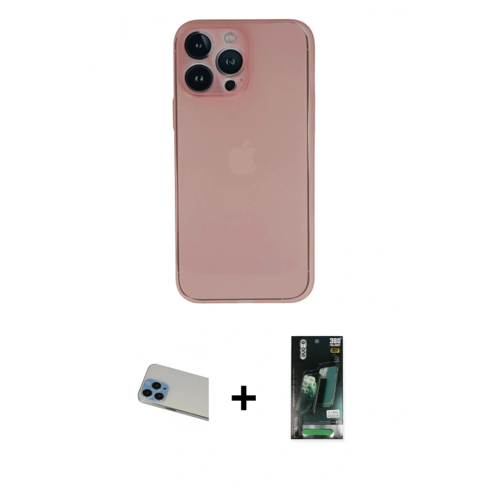 MARSİLYAN™- iPhone 13 Pro Max Kılıf Yadigar Yansıma Serisi - Şeffaf 360 Full Body Arka Koruyucu + Rainbow Kamera Lens Koruma Cam - MI