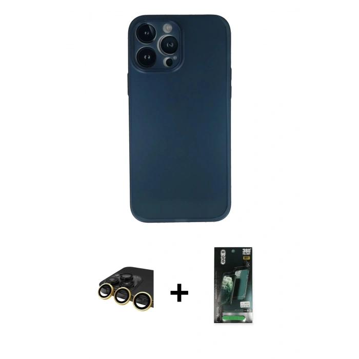 MARSİLYAN™- iPhone 13 Pro Max Kılıf Yadigar Yansıma Serisi - Şeffaf 360 Full Body Arka Koruyucu + Raze Metal Kamera Lens - GD