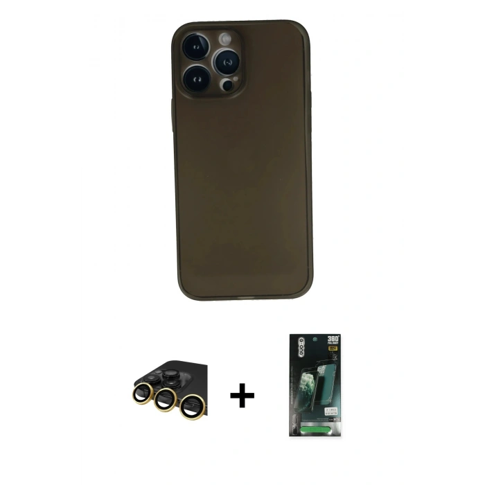 MARSİLYAN™- iPhone 13 Pro Max Kılıf Yadigar Yansıma Serisi - Şeffaf 360 Full Body Arka Koruyucu + Raze Metal Kamera Lens - GD