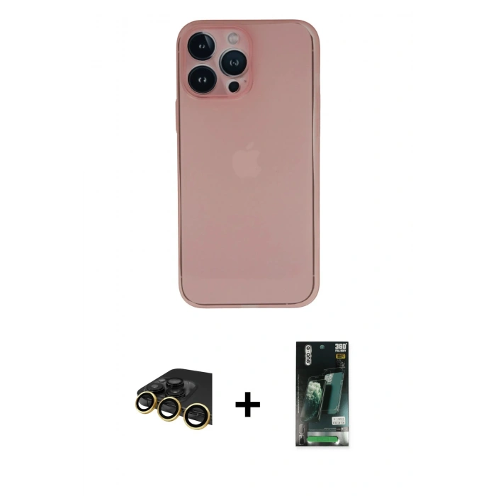 MARSİLYAN™- iPhone 13 Pro Max Kılıf Yadigar Yansıma Serisi - Şeffaf 360 Full Body Arka Koruyucu + Raze Metal Kamera Lens - GD
