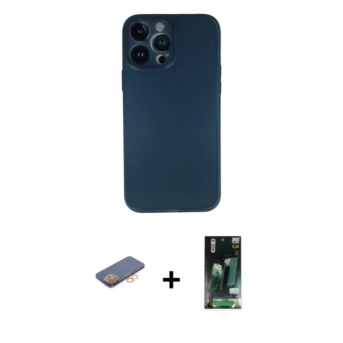MARSİLYAN™- iPhone 13 Pro Max Kılıf Yadigar Yansıma Serisi - Şeffaf 360 Full Body Arka Koruyucu + Renkli Kamera Lens Koruma Cam - TU