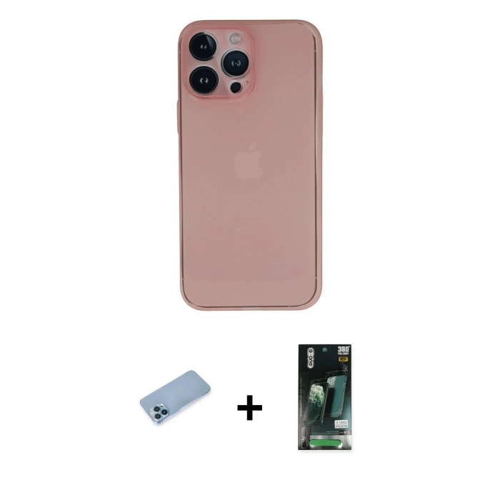 MARSİLYAN™- iPhone 13 Pro Max Kılıf Yadigar Yansıma Serisi - Şeffaf 360 Full Body Arka Koruyucu + Shine Kamera Lens Koruma Cam - MI