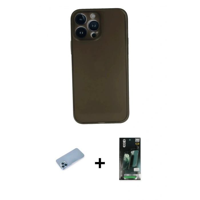 MARSİLYAN™- iPhone 13 Pro Max Kılıf Yadigar Yansıma Serisi - Şeffaf 360 Full Body Arka Koruyucu + Shine Kamera Lens Koruma Cam - MI