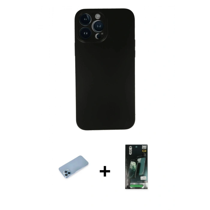 MARSİLYAN™- iPhone 13 Pro Max Kılıf Yadigar Yansıma Serisi - Şeffaf 360 Full Body Arka Koruyucu + Shine Kamera Lens Koruma Cam - MI