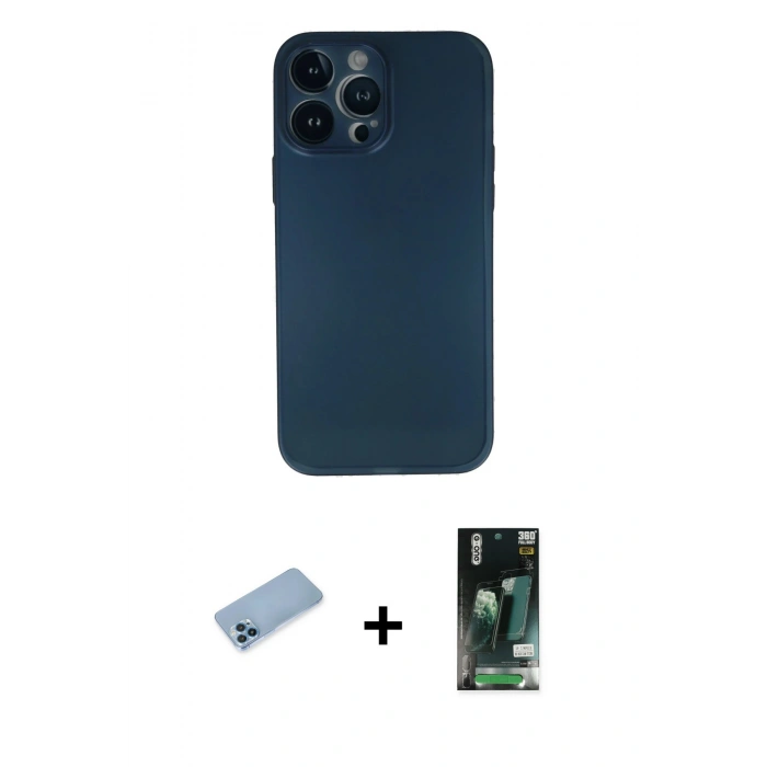 MARSİLYAN™- iPhone 13 Pro Max Kılıf Yadigar Yansıma Serisi - Şeffaf 360 Full Body Arka Koruyucu + Shine Kamera Lens Koruma Cam - MI