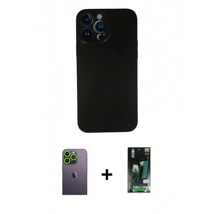 MARSİLYAN™- iPhone 13 Pro Max Kılıf Yadigar Yansıma Serisi - Şeffaf 360 Full Body Arka Koruyucu + Yeşil Neon Fosforlu Kamera Lens