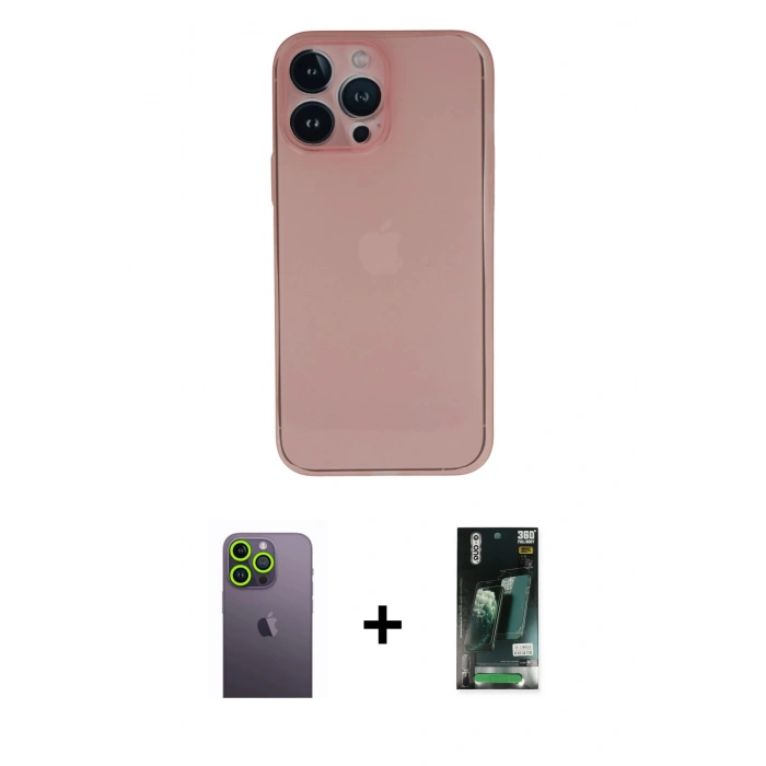 MARSİLYAN™- iPhone 13 Pro Max Kılıf Yadigar Yansıma Serisi - Şeffaf 360 Full Body Arka Koruyucu + Yeşil Neon Fosforlu Kamera Lens