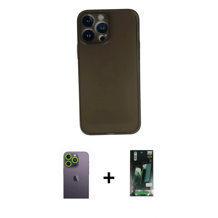 MARSİLYAN™- iPhone 13 Pro Max Kılıf Yadigar Yansıma Serisi - Şeffaf 360 Full Body Arka Koruyucu + Yeşil Neon Fosforlu Kamera Lens