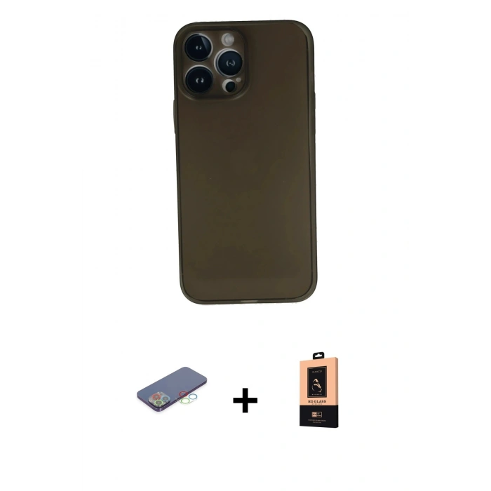 MARSİLYAN™- iPhone 13 Pro Max Kılıf Yadigar Yansıma Serisi - Şeffaf Maxco Cam Ekran Koruyucu + Mavi Renkli Kamera Lens Koruma Cam