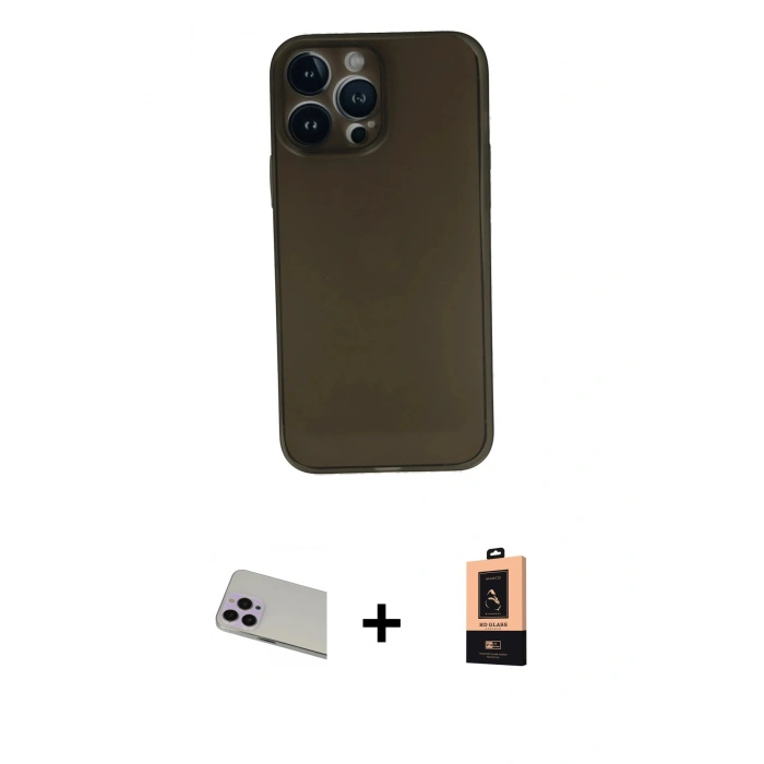 MARSİLYAN™- iPhone 13 Pro Max Kılıf Yadigar Yansıma Serisi - Şeffaf Maxco Cam Ekran Koruyucu + Mor Rainbow Kamera Lens Koruma Cam