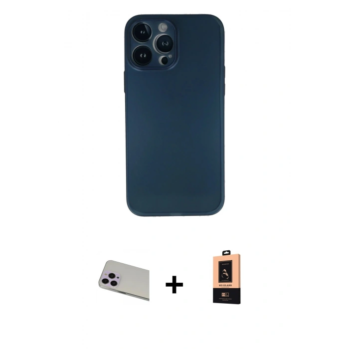 MARSİLYAN™- iPhone 13 Pro Max Kılıf Yadigar Yansıma Serisi - Şeffaf Maxco Cam Ekran Koruyucu + Mor Rainbow Kamera Lens Koruma Cam