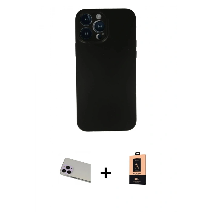 MARSİLYAN™- iPhone 13 Pro Max Kılıf Yadigar Yansıma Serisi - Şeffaf Maxco Cam Ekran Koruyucu + Mor Rainbow Kamera Lens Koruma Cam