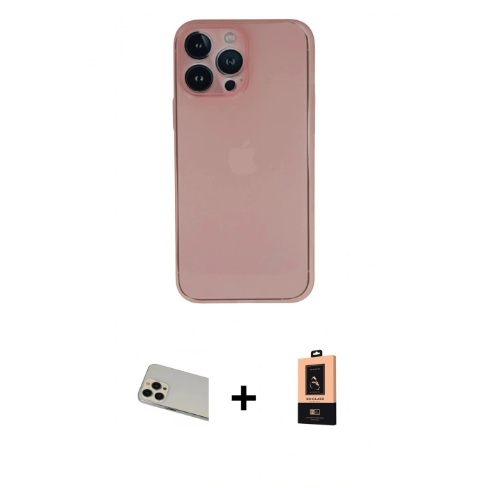 MARSİLYAN™- iPhone 13 Pro Max Kılıf Yadigar Yansıma Serisi - Şeffaf Maxco Cam Ekran Koruyucu + Rose Gold Rainbow Kamera Lens Koruma Cam